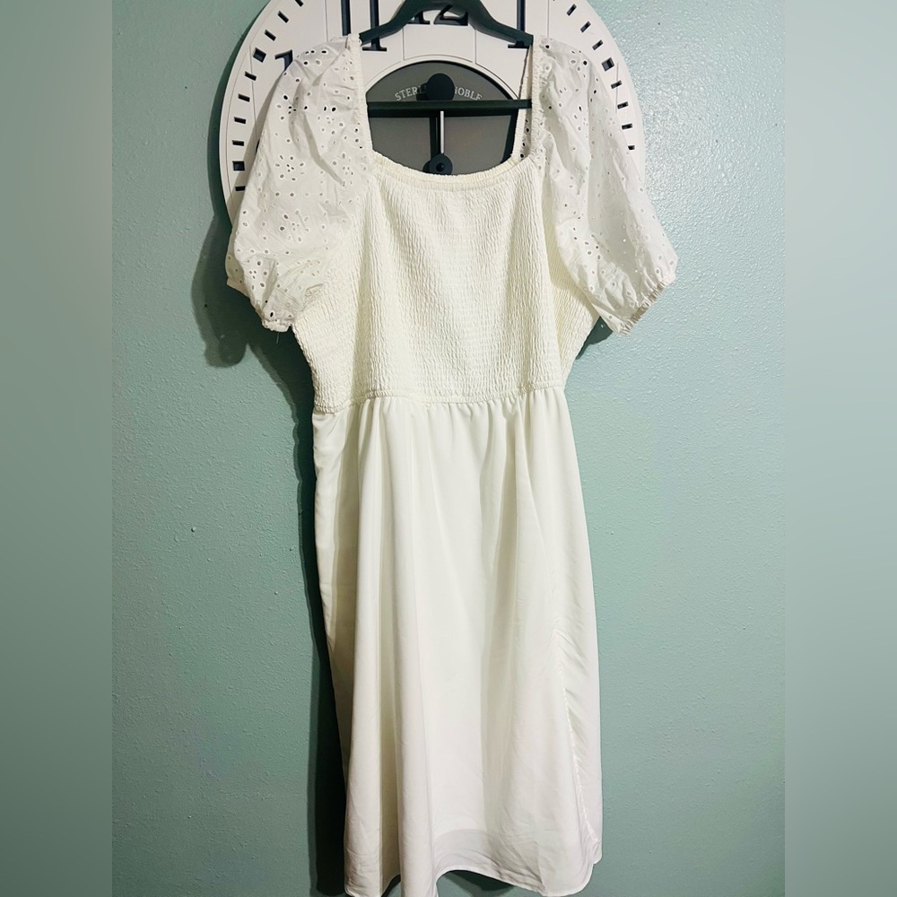 Maurices White Midi Dress with Puff Sleeves